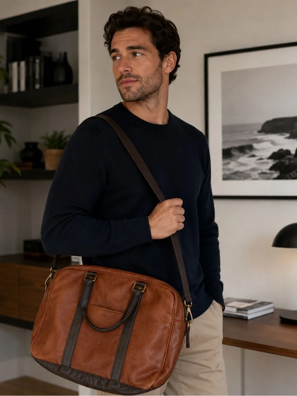 Fossil Brown Leather Messenger/Briefcase Laptop Bag – Genuine Leather